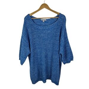 Woman Within Blue Marled Knit Sweater Size 22/24 Pullover Boat Neck Comfy Cozy